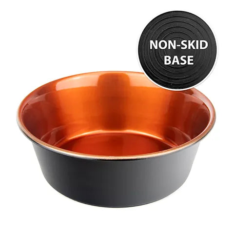 DOG BOWL STAINLESS STEEL NON-SKID - BLACK & COPPER