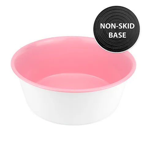 DOG BOWL STAINLESS STEEL NON-SKID - PINK & WHITE