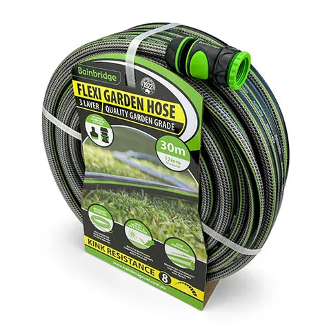 FLEXI GARDEN HOSE W FITTINGS - 3 LAYER - 12MM X 30M